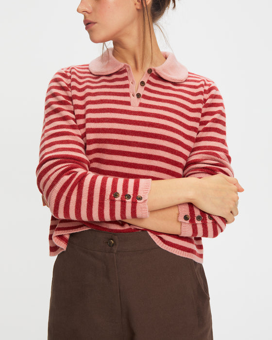 Padima Sweater in Red & Pink Stripe Cashmere