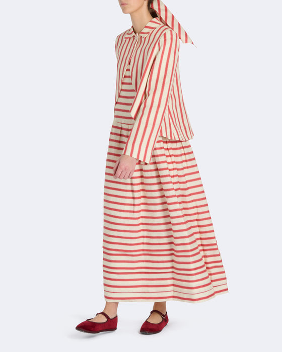 Drew Dress in Thick Red Stripe Linen
