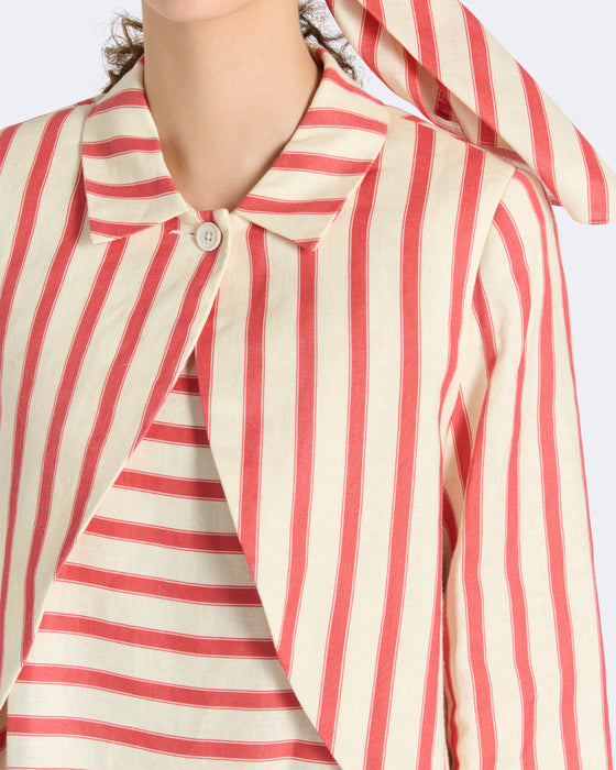 Drew Dress in Thick Red Stripe Linen