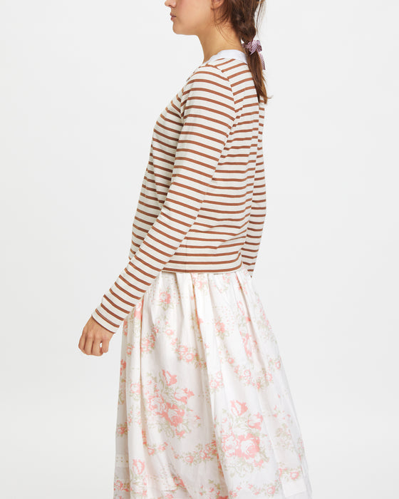 Peter Pan collar tshirt in Bown Stripe Organic Cotton