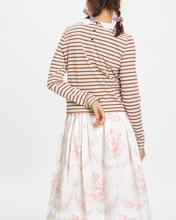 Peter Pan collar tshirt in Bown Stripe Organic Cotton