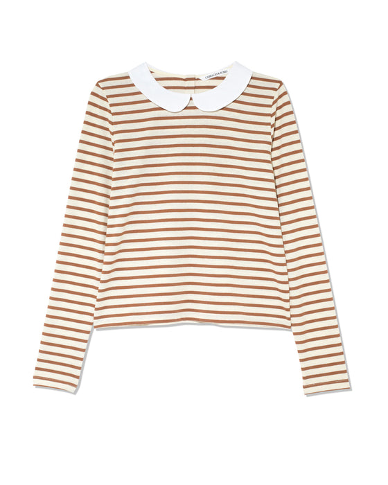 Peter Pan collar tshirt in Bown Stripe Organic Cotton