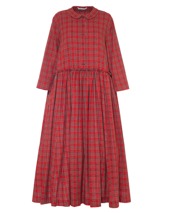 Pia Dress in Red Tartan Flannel