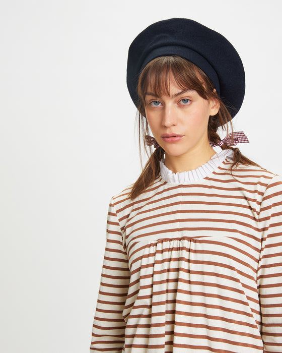 Pom Pom Beret in Navy British Lambswool