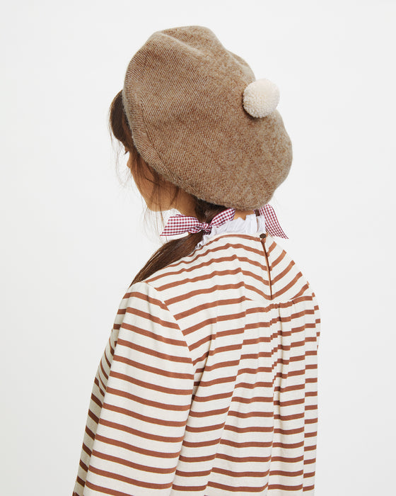 Pom Pom Beret in Brown Wool