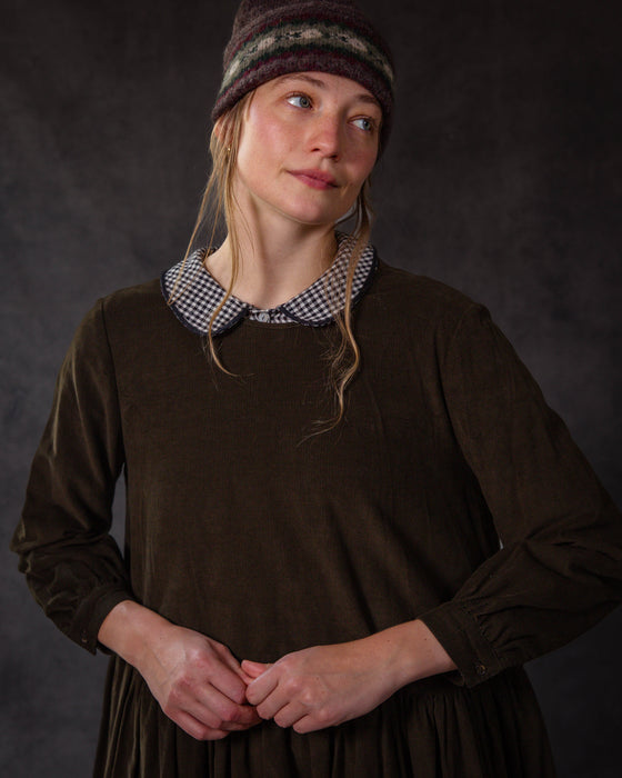 Posy Dress in Vintage Dark Green Corduroy