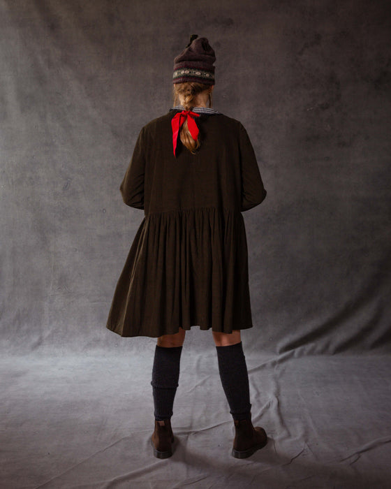 Posy Dress in Vintage Dark Green Corduroy