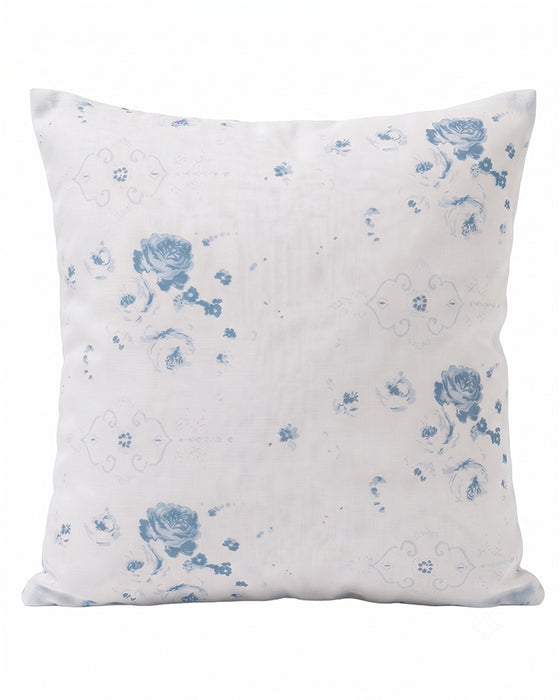 Cushion in Podge Blue on White Linen