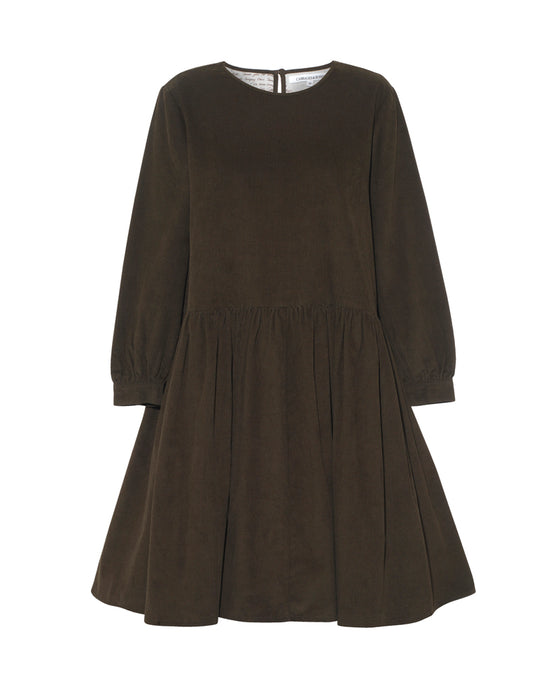 Posy Dress in Vintage Dark Green Corduroy
