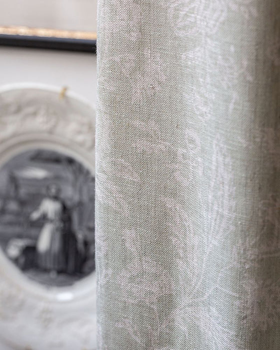 French Toile Aqua on Natural Linen