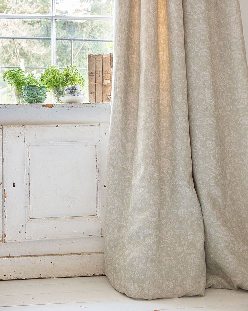 French Toile Aqua on Natural Linen | Cabbages & Roses– cabbagesandroses