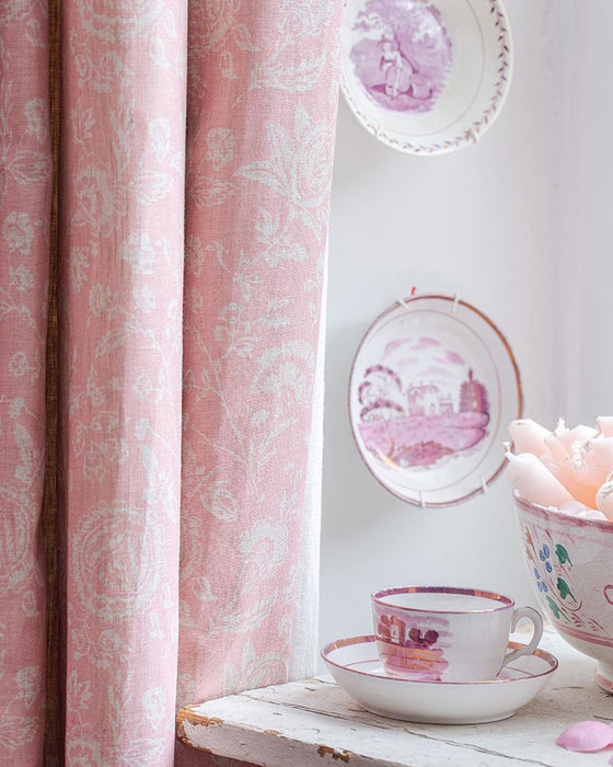 French Toile Pink on Natural Linen