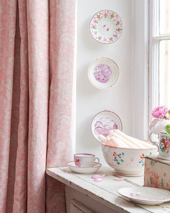 French Toile Pink on Natural Linen