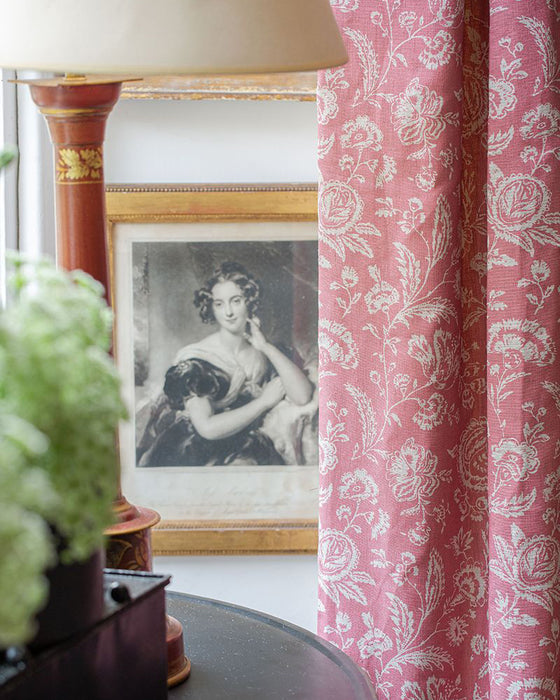 French Toile Raspberry on Natural Linen
