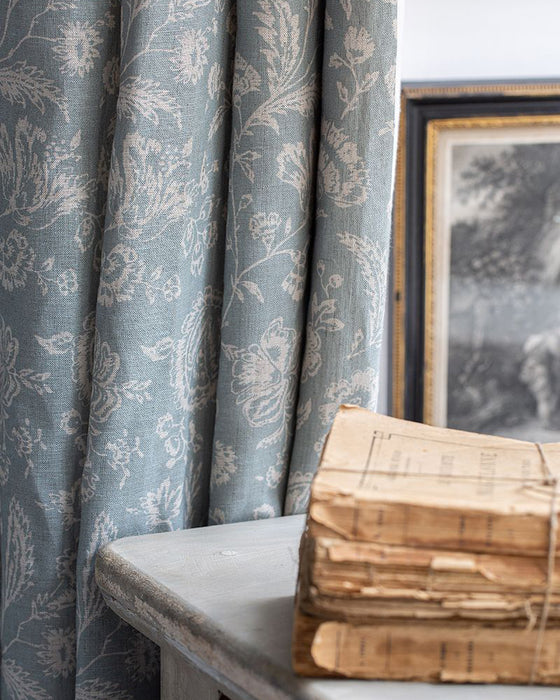 French Toile Teal on Natural Linen