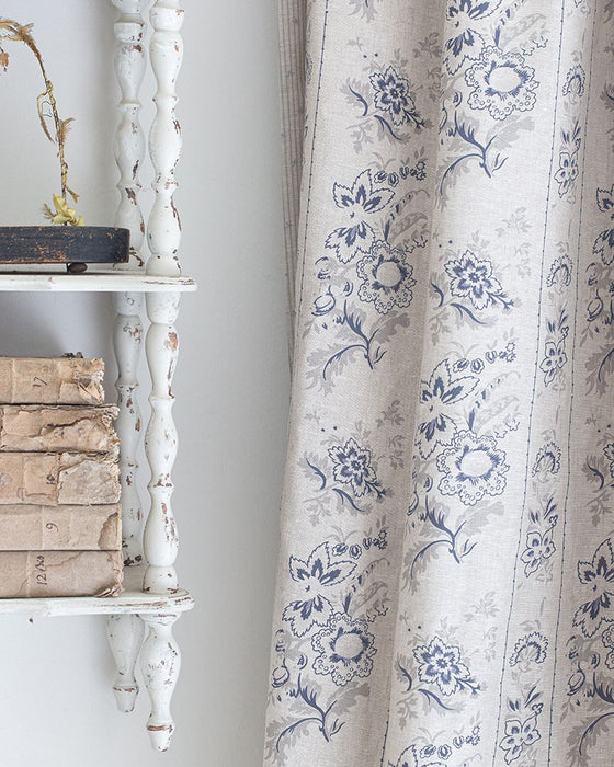 India Rose Navy on Natural Linen
