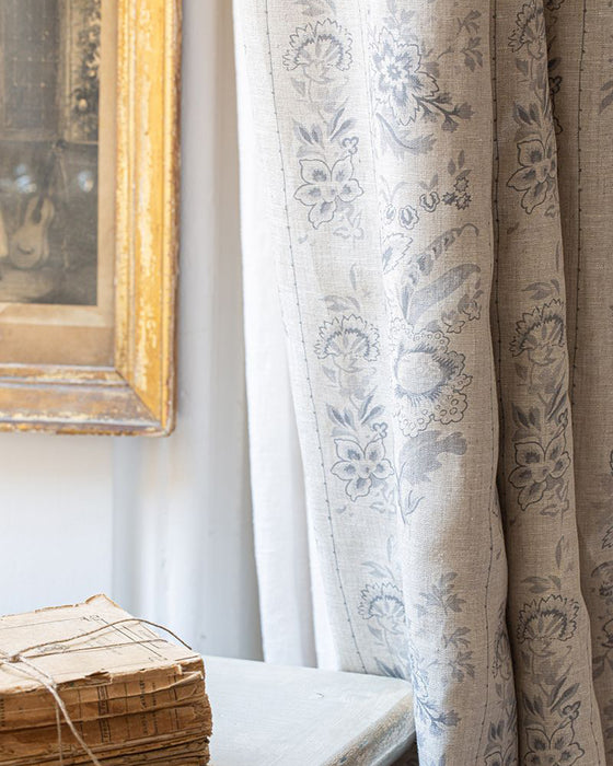 India Rose French Blue on Natural Linen