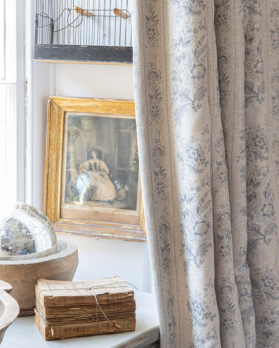 India Rose French Blue on Natural Linen