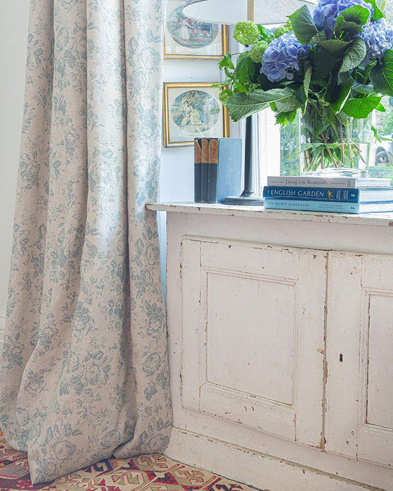 Paris Rose Teal on Natural Linen