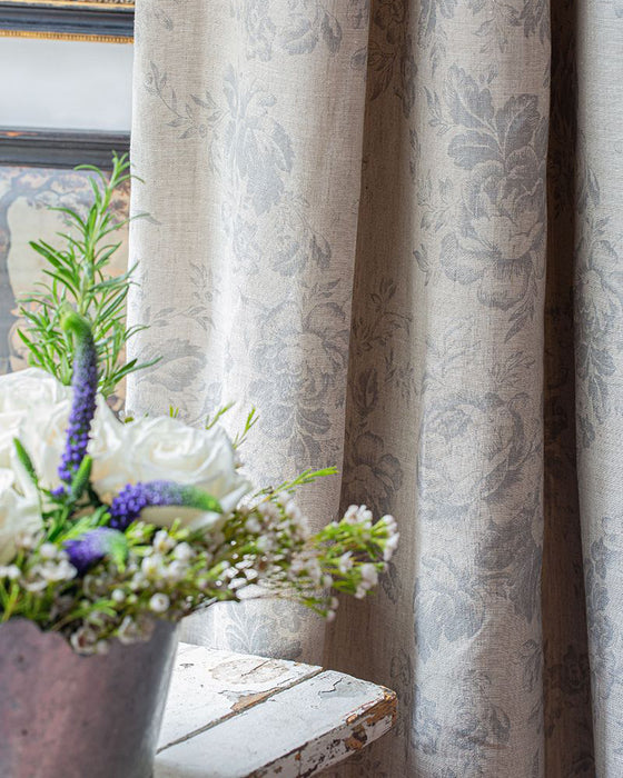 Decorative Linen Roses Paris Rose French Blue on Natural Linen | Cabbages & Roses ...