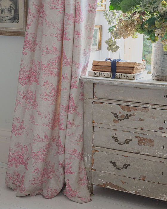Toile de Poulet Berry Red on Natural Linen