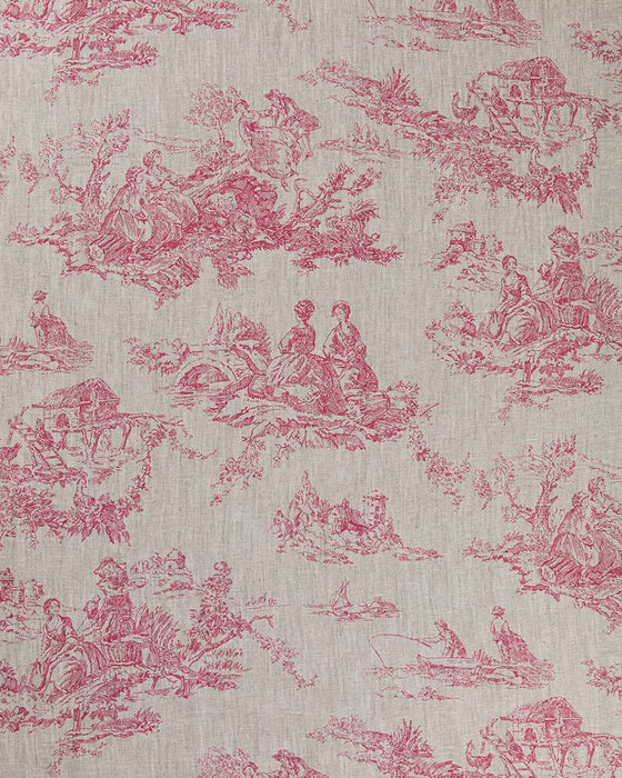 Toile de Poulet Berry Red on Natural Linen
