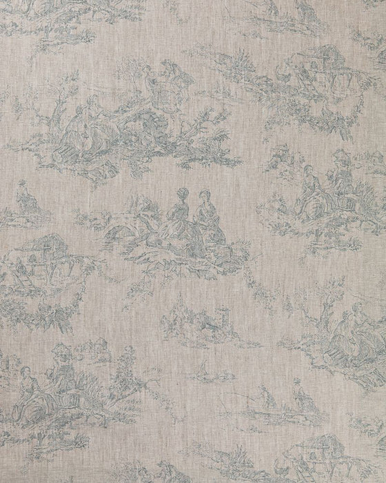 Toile de Poulet Teal on Natural Linen