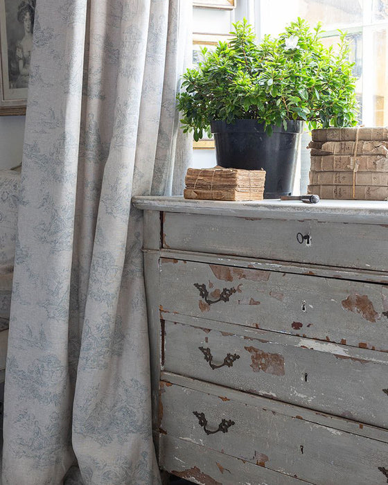 Toile de Poulet Teal on Natural Linen