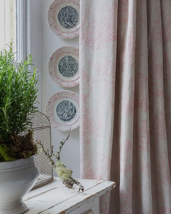 Toile de Poulet Pink on Natural Linen