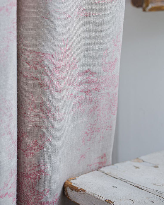 Toile de Poulet Raspberry on Natural Linen