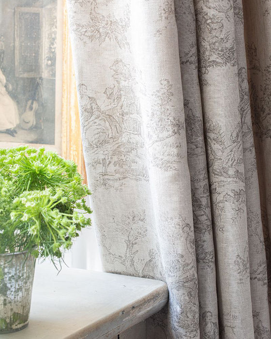 Toile de Poulet Charcoal on Natural Linen