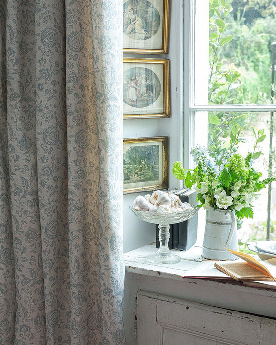Provence Toile Teal on Natural Linen