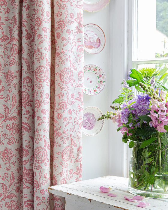 Provence Toile Raspberry on Natural Linen