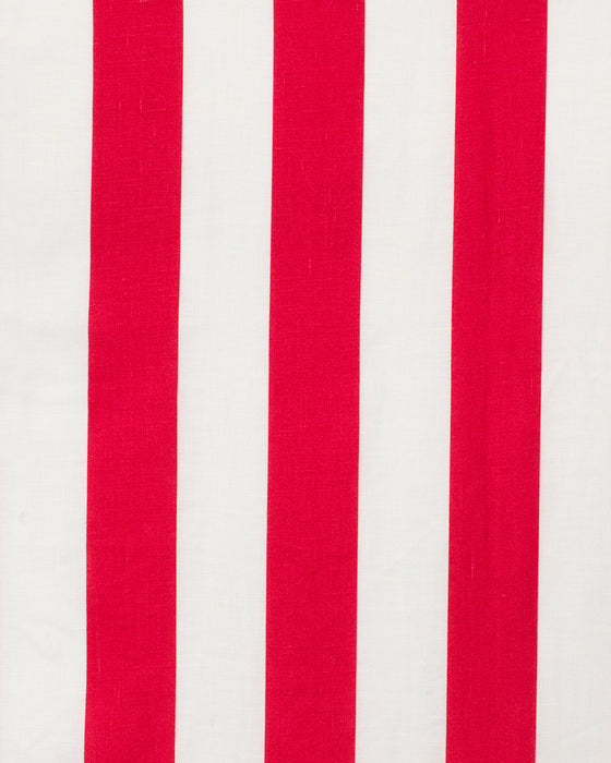 Two Inch Stripe Cerise on White Linen