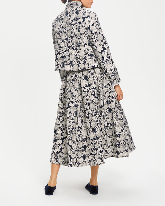 Catrin Skirt in Recycled Navy Floral Brocade