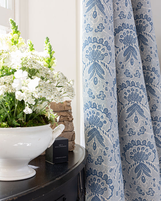 Rosemary Navy on Natural Linen