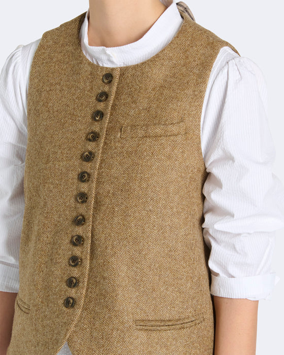 Waist Coat in Brown Herringbone Wool