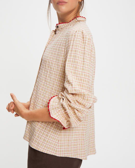 Sophia Shirt in Red & Beige check