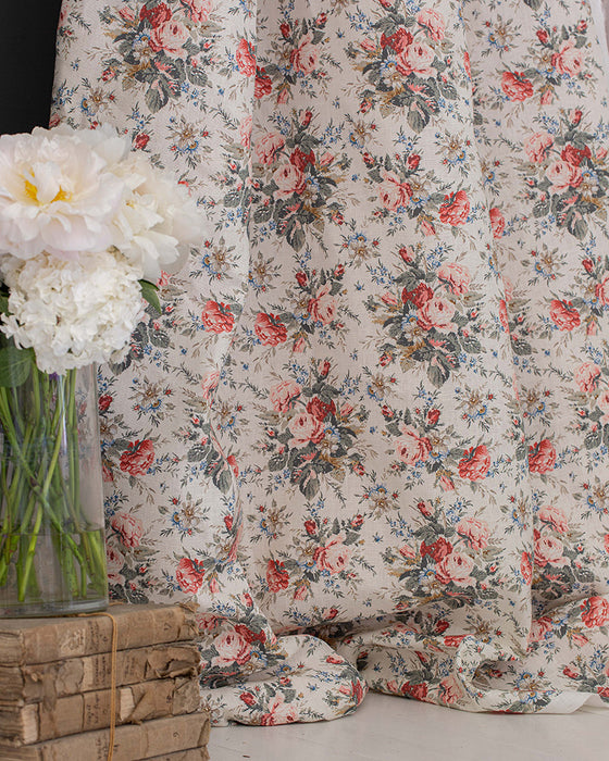 Sprig Rose Ivory on White Linen