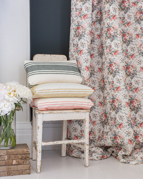 Faded Stripe Pink on White Linen