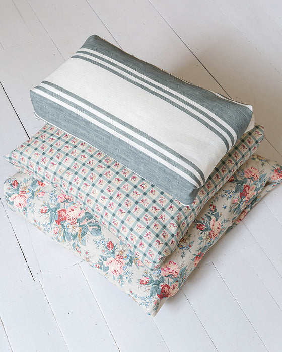 Faded Stripe Teal on White Linen