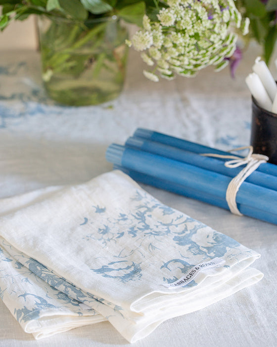 Napkin Pair in Hatley Blue on White Linen