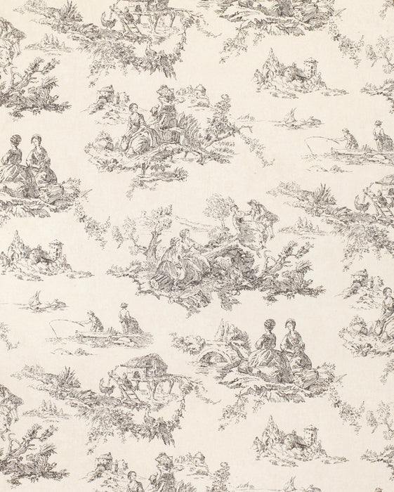 Toile De Poulet Charcoal on Natural Wallpaper