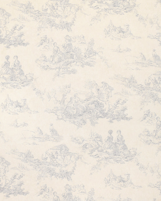 Toile De Poulet French Blue on Natural Wallpaper
