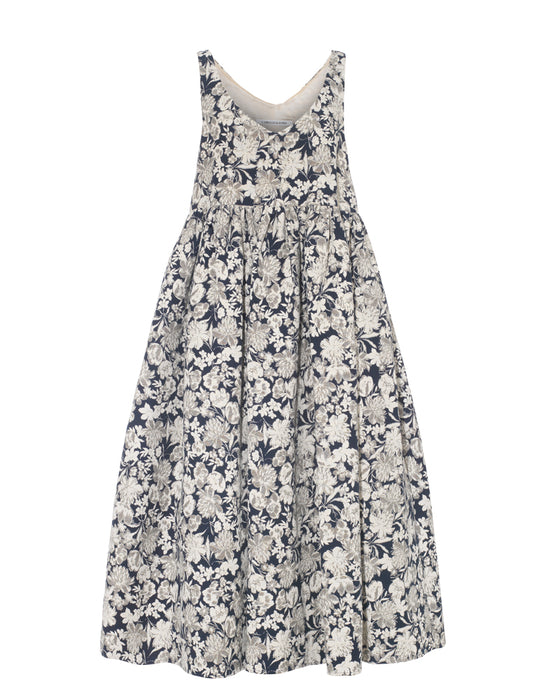 Veronica Dress in Recycled Navy Floral Brocade