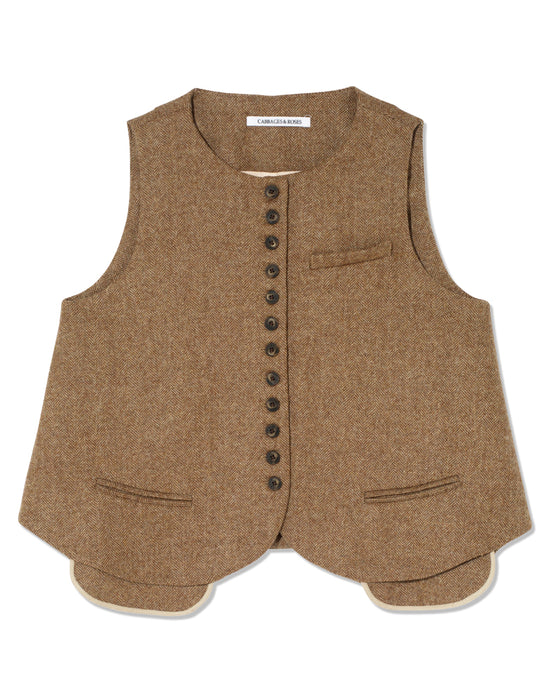 Waist Coat in Brown Herringbone Wool