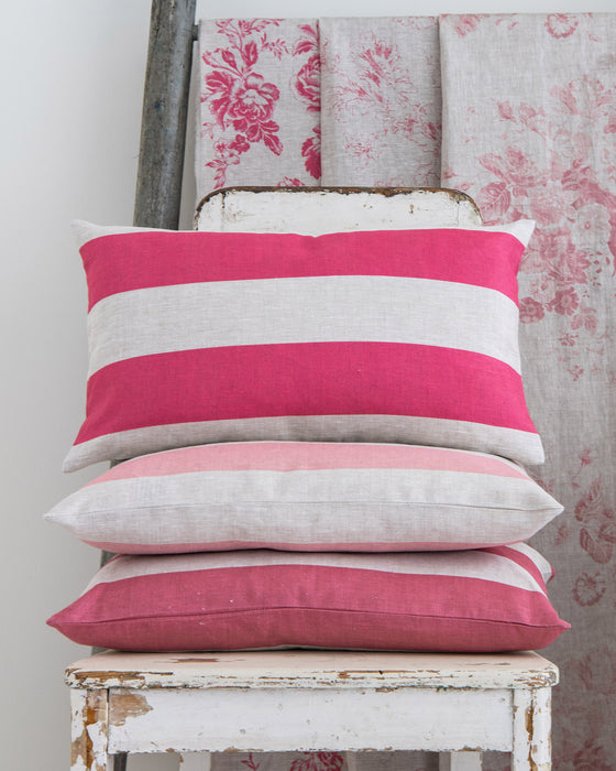Three Inch Stripe Berry Red on Natural Linen