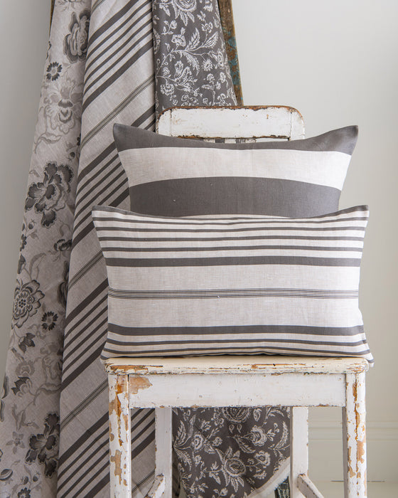 Jolly Stripe Charcoal on Natural Linen