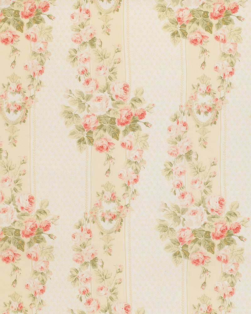 Ella Rose Ivory on White Linen | Cabbages & Roses– cabbagesandroses