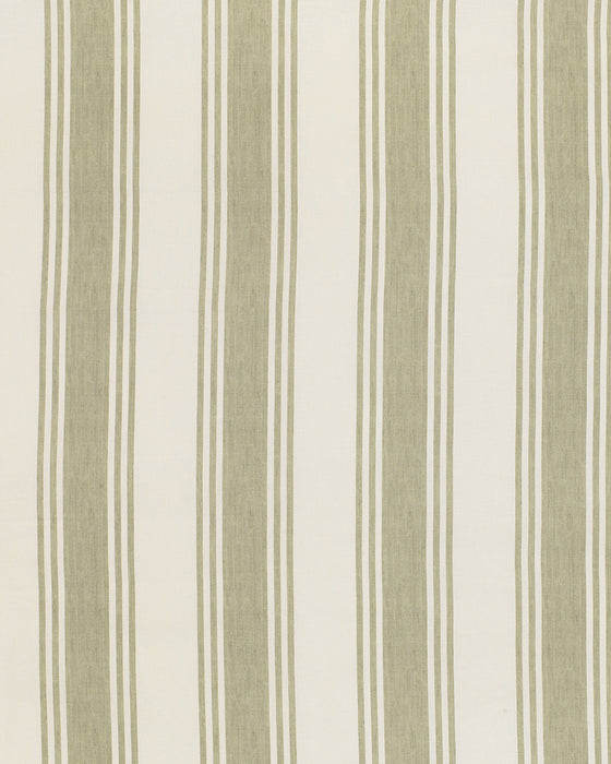 Faded Stripe Sage on White Linen